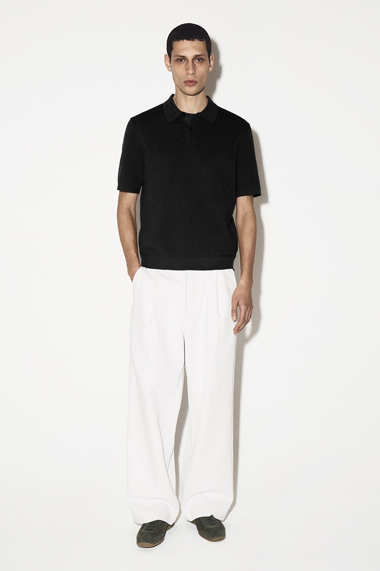 ワッフルニットコットンポロシャツ